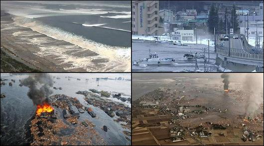 Fala tsunami niszcząca domy w Japonii
